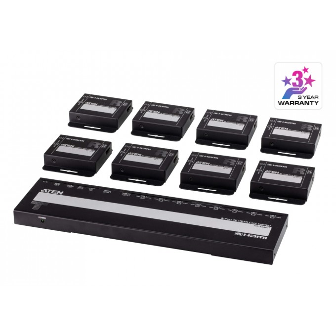 8-портовый 4K HDMI Cat 6 разветвитель с приемниками (4K@30 Гц) ATEN VS1828KIT